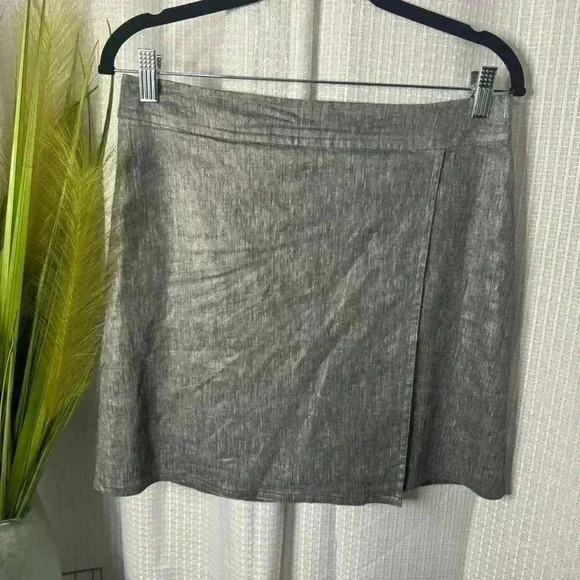 Eileen Fisher Women’s Petite Small Silver Gray Linen Front Flap Mini Skirt - Picture 1 of 9